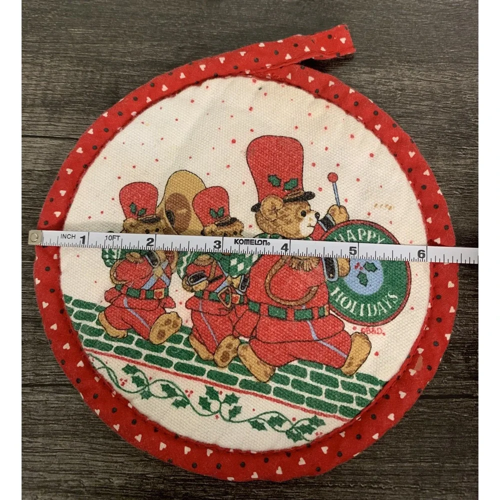 Vintage Christmas Teddy Bear Band Pot Holder Holiday Kitchen‎ Decor